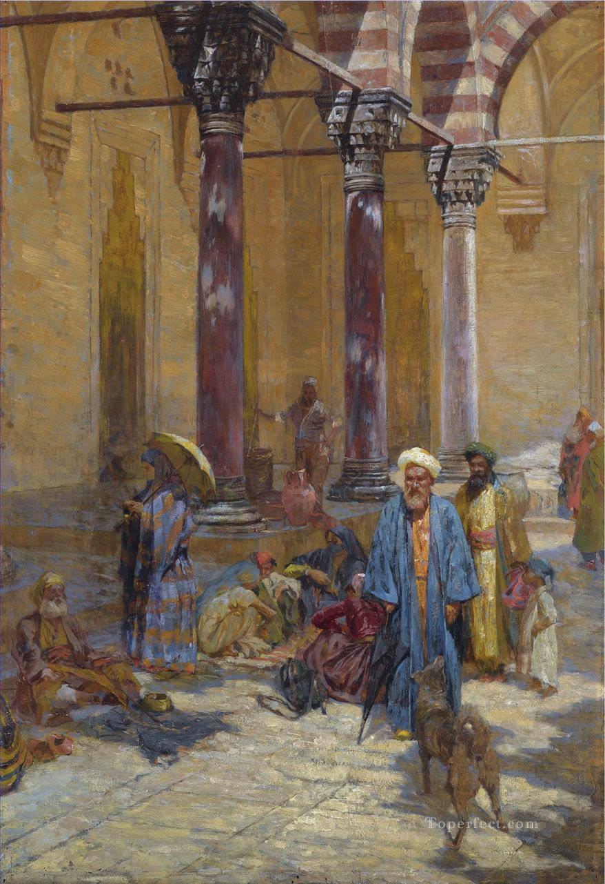 ORIENTAL SCENE IN A MOSQUE PRECINCT by Symeon Sabbides Araber Oil Paintings